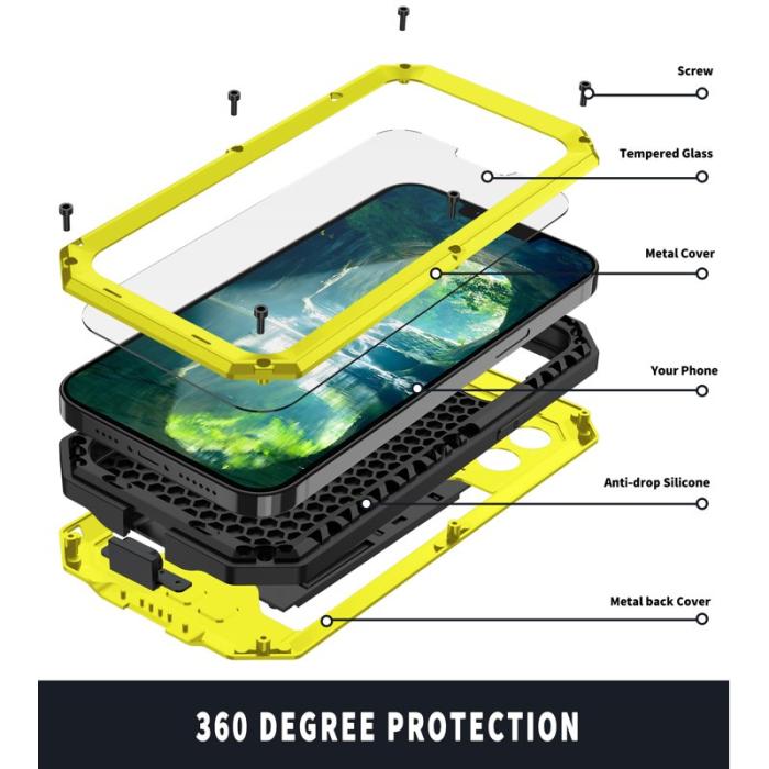 R-JUST - R-JUST iPhone 13 Pro Fodral Kickstand med Tempererat Glas - Gul