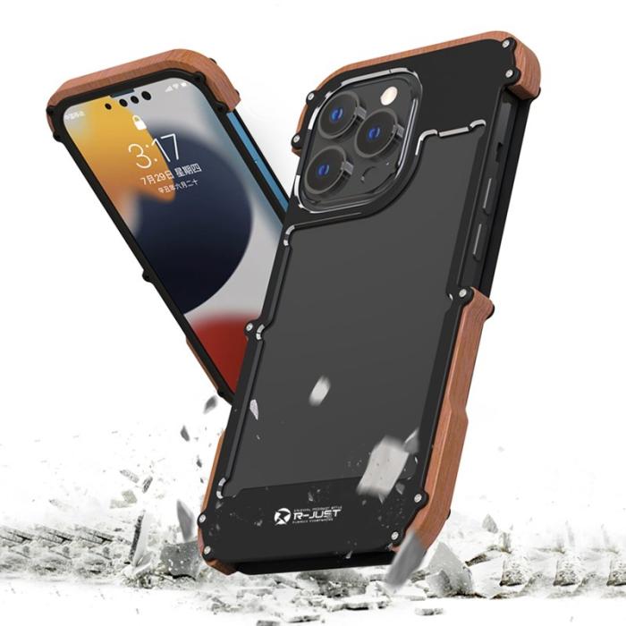 R-JUST - R-JUST iPhone 13 Pro Max Skal i Aluminium och Trä - Svart