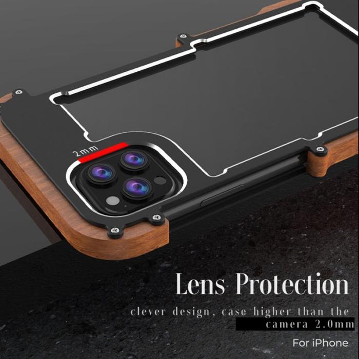 R-JUST - R-JUST iPhone 13 Pro Max Skal i Aluminium och Trä - Svart