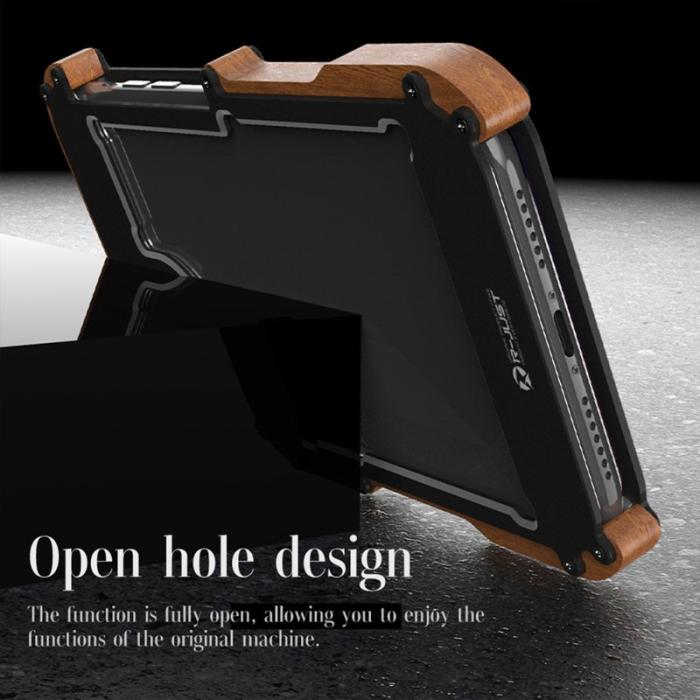 R-JUST - R-JUST iPhone 13 Pro Max Skal i Aluminium och Trä - Svart