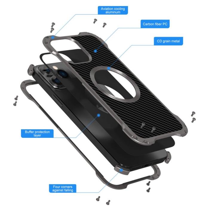 R-JUST - R-JUST iPhone 13 Pro Max Skal i Kolfiber och Aluminium - Grå