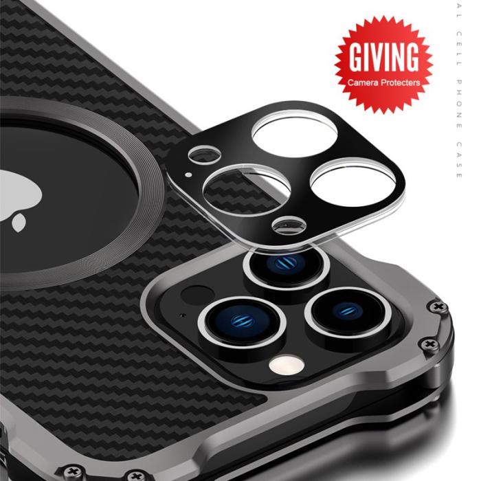 R-JUST - R-JUST iPhone 13 Pro Max Skal i Kolfiber och Aluminium - Grå