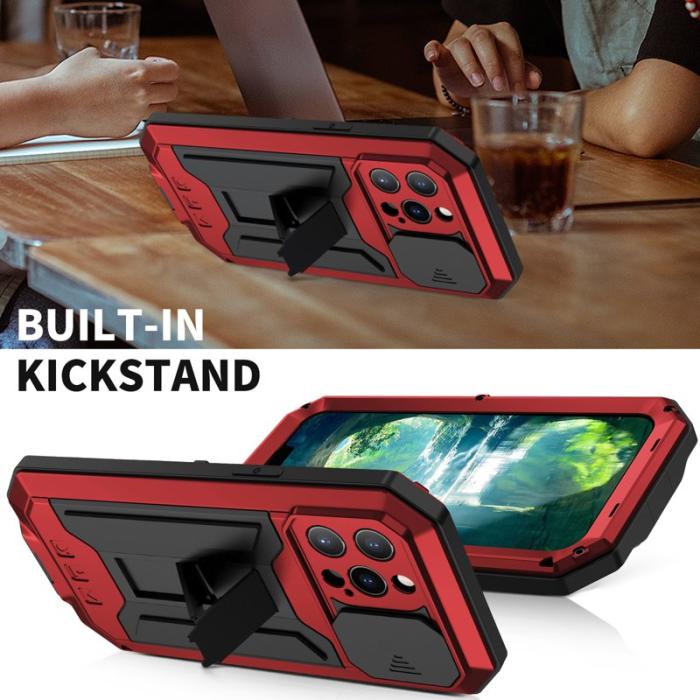 R-JUST - R-JUST iPhone 13 Pro Max Skal Metallram Vattentålig Röd