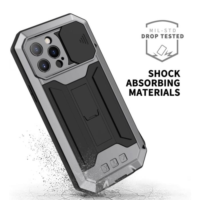 R-JUST - R-JUST iPhone 13 Pro Max Skal Metallram Vattentålig Silver