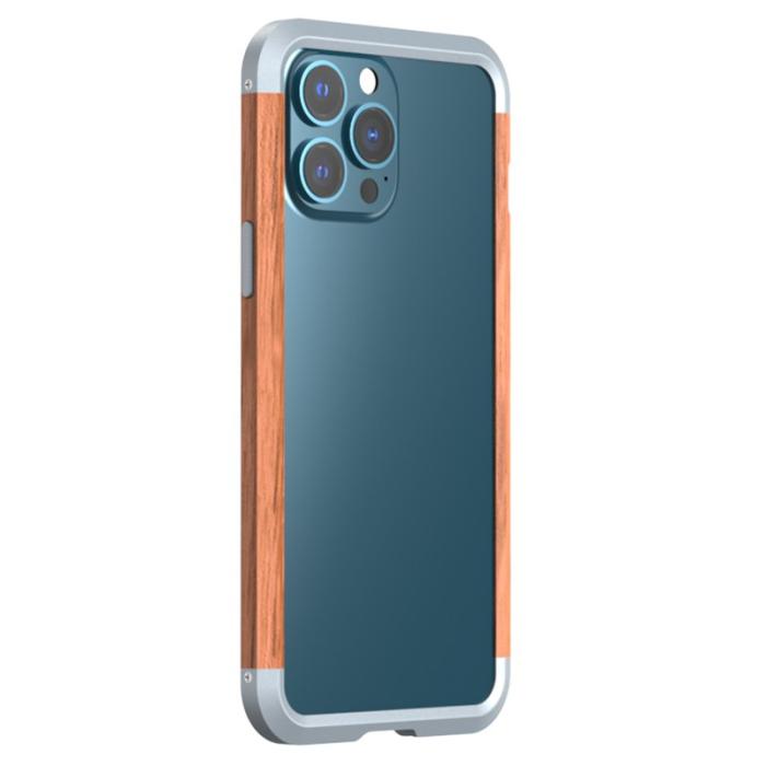 R-JUST - R-JUST iPhone 13 Pro Max Skal Ultra Tunna Aluminium Trä Svart