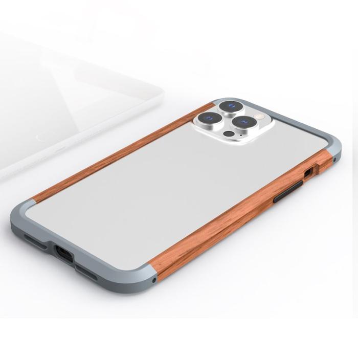 R-JUST - R-JUST iPhone 13 Pro Max Skal Ultra Tunna Aluminium Trä Svart