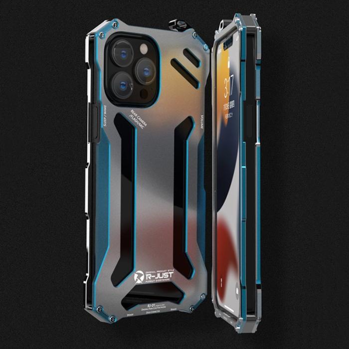 R-JUST - R-JUST iPhone 13 Pro Skal Aluminium Shockproof Rugged Blå