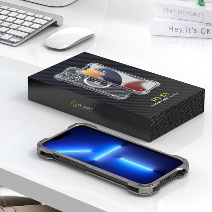 R-JUST - R-JUST iPhone 13 Pro Skal Carbon Fiber Aluminium Grey 6.1