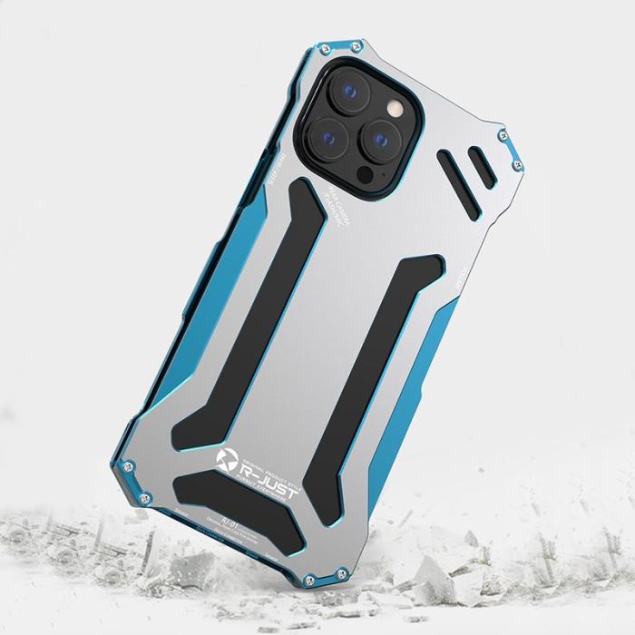 R-JUST - R-JUST iPhone 13 Pro Skal i Aluminium Shockproof - Svart