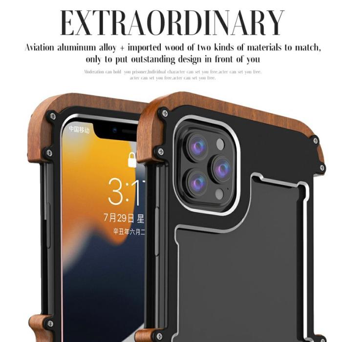 R-JUST - R-JUST iPhone 13 Pro Skal i Trä och Aluminium - Svart