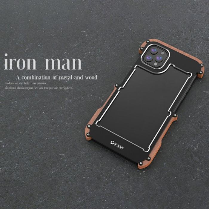 R-JUST - R-JUST iPhone 13 Pro Skal i Trä och Aluminium - Svart