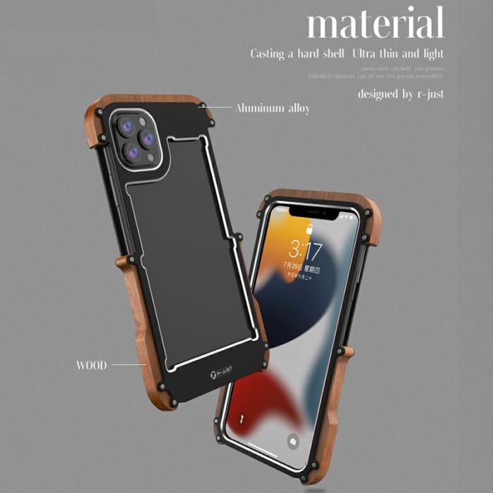 R-JUST - R-JUST iPhone 13 Pro Skal i Trä och Aluminium - Svart