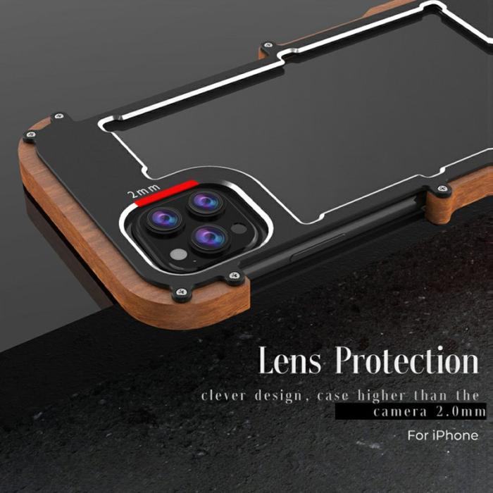 R-JUST - R-JUST iPhone 13 Pro Skal i Trä och Aluminium - Svart