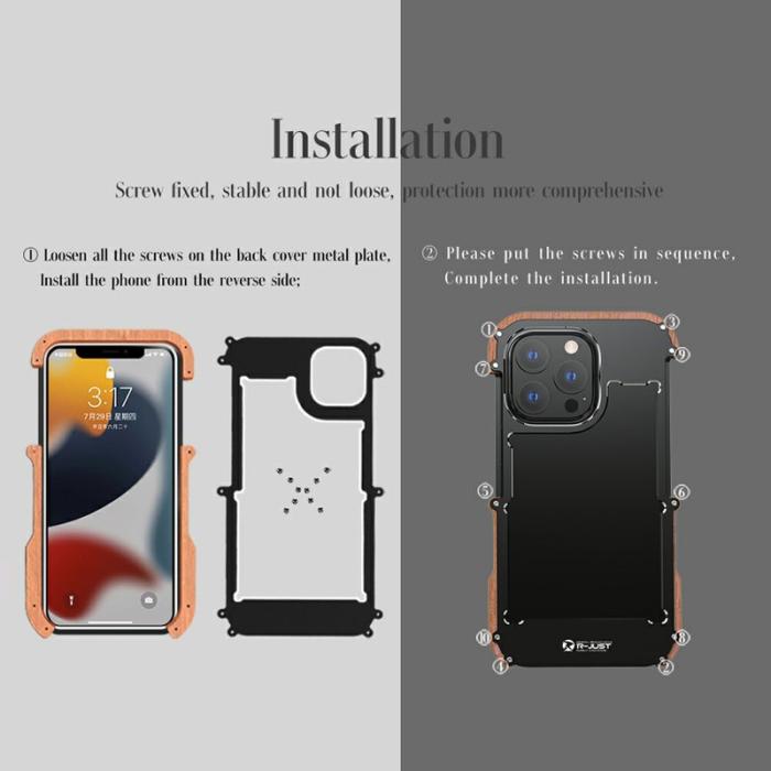 R-JUST - R-JUST iPhone 13 Pro Skal i Trä och Aluminium - Svart