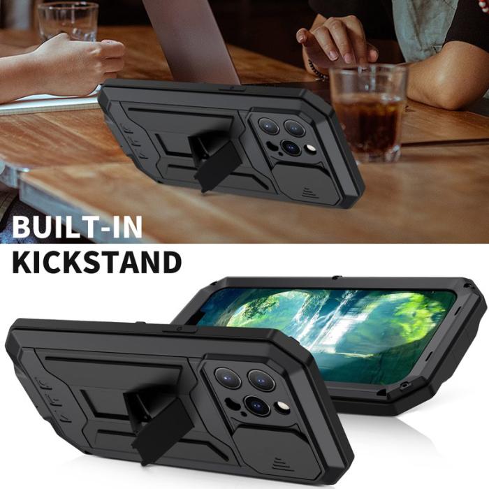 R-JUST - R-JUST iPhone 13 Pro Skal med Kickstand och Tempererat Glas - Svart