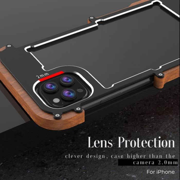 R-JUST - R-JUST iPhone 13 Skal i Trä och Aluminium - Shockproof Svart