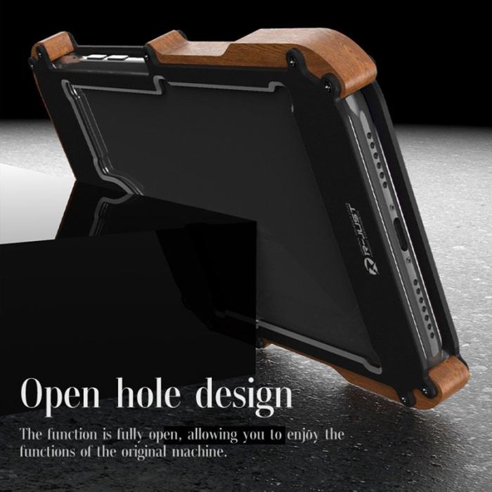 R-JUST - R-JUST iPhone 13 Skal i Trä och Aluminium - Shockproof Svart