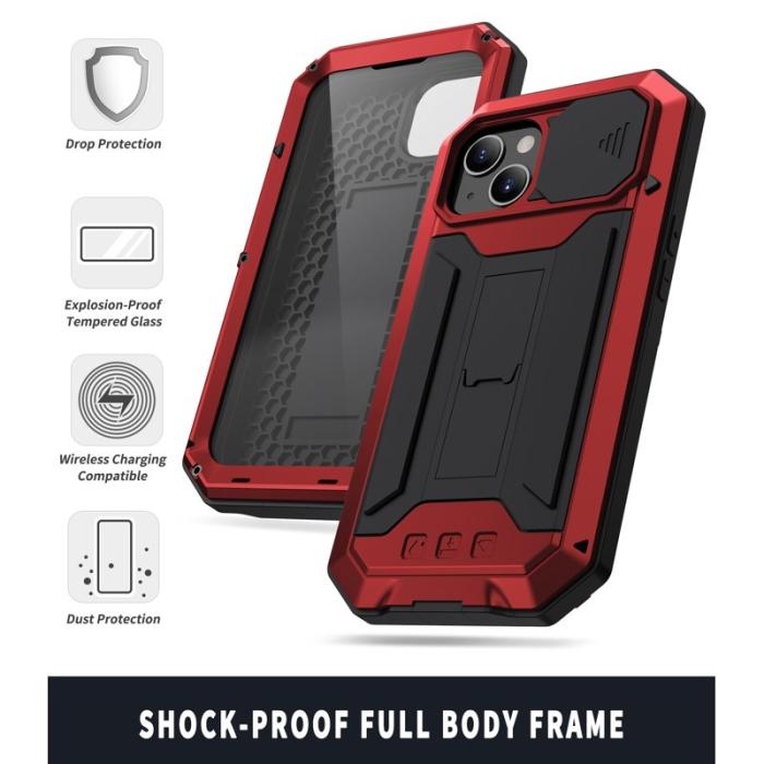 R-JUST - R-JUST iPhone 13 Skal Shockproof PC + Silikon + Metall Röd