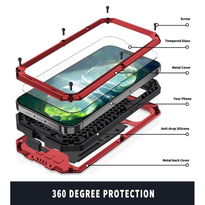 R-JUST - R-JUST iPhone 13 Skal Shockproof PC + Silikon + Metall Röd