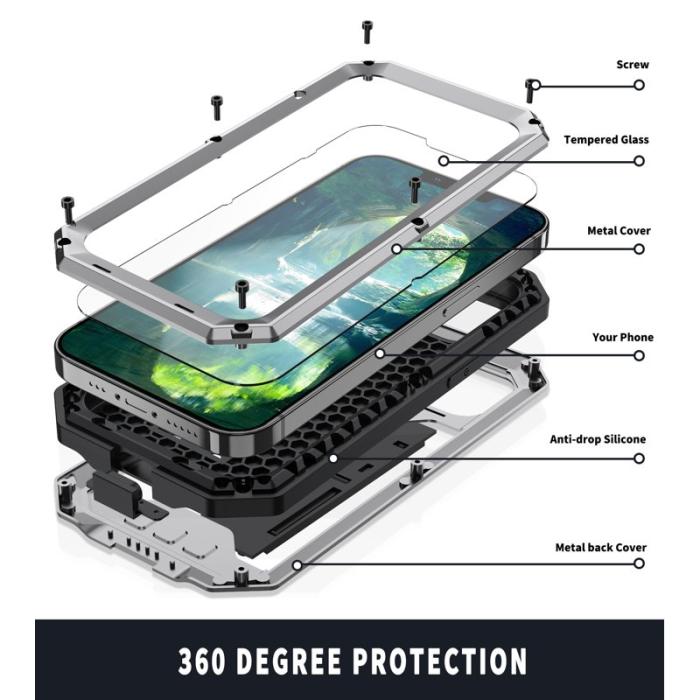 R-JUST - R-JUST iPhone 13 Skal Shockproof PC + Silikon + Metall Silver