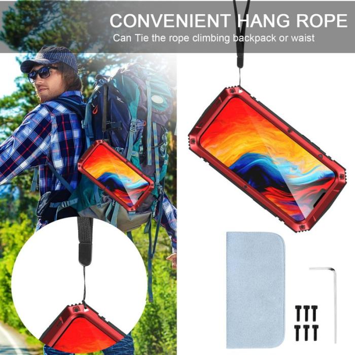 R-JUST - R-JUST iPhone 14 Plus Skal Hybrid Röd med Skärmskydd