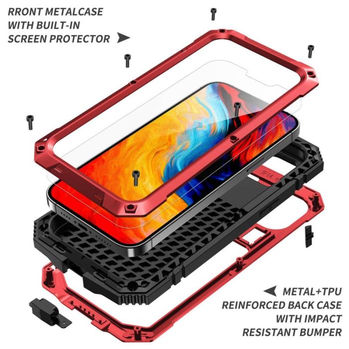 R-JUST - R-JUST iPhone 14 Plus Skal Hybrid Röd med Skärmskydd