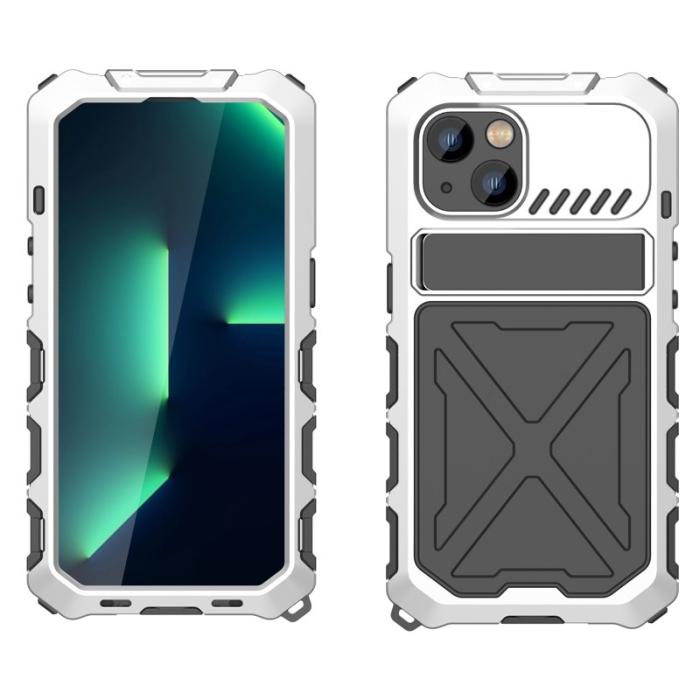 R-JUST - R-JUST iPhone 14 Plus Skal i Silikon + Metall Skydd Silver