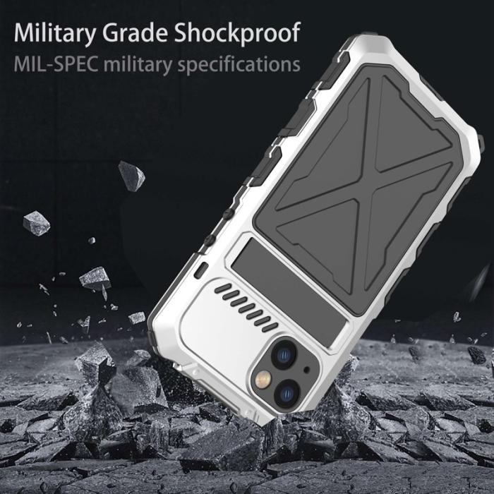 R-JUST - R-JUST iPhone 14 Plus Skal i Silikon + Metall Skydd Silver