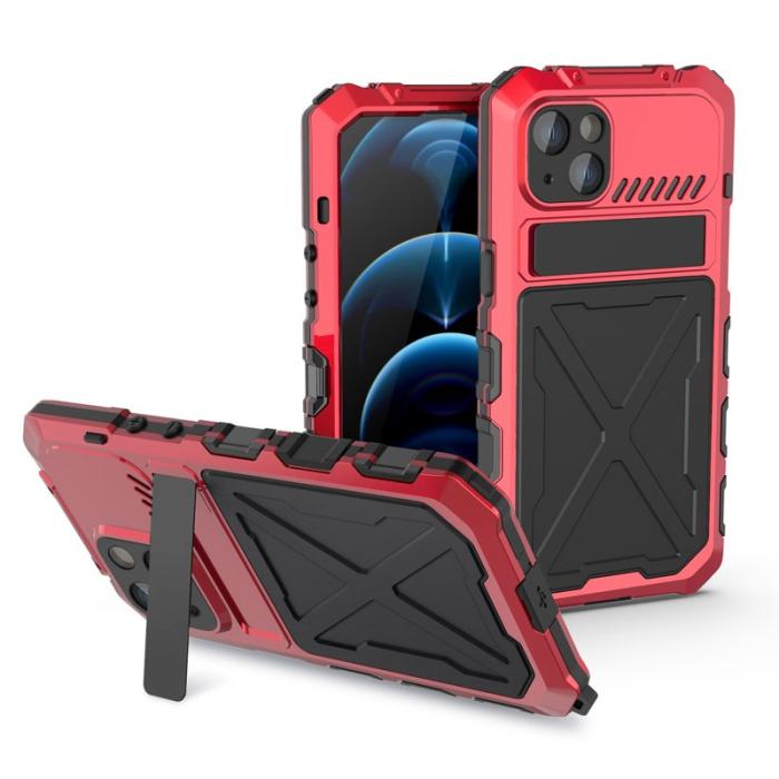 R-JUST - R-JUST iPhone 14 Plus Skal i Silikon och Metall - Röd