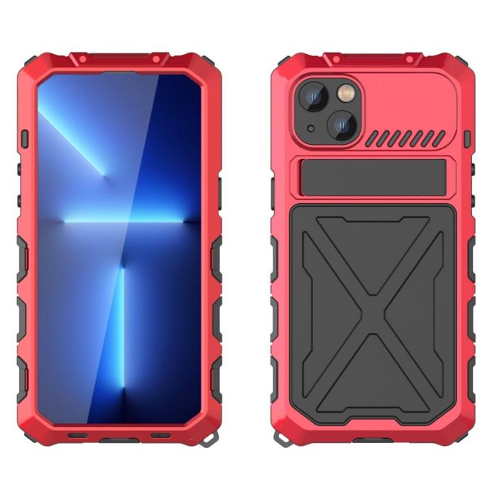 R-JUST - R-JUST iPhone 14 Plus Skal i Silikon och Metall - Röd