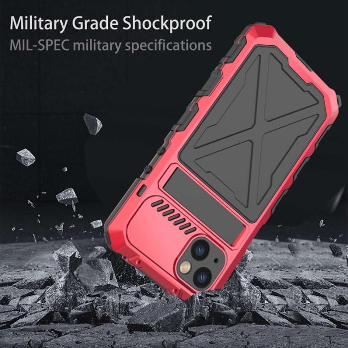 R-JUST - R-JUST iPhone 14 Plus Skal i Silikon och Metall - Röd