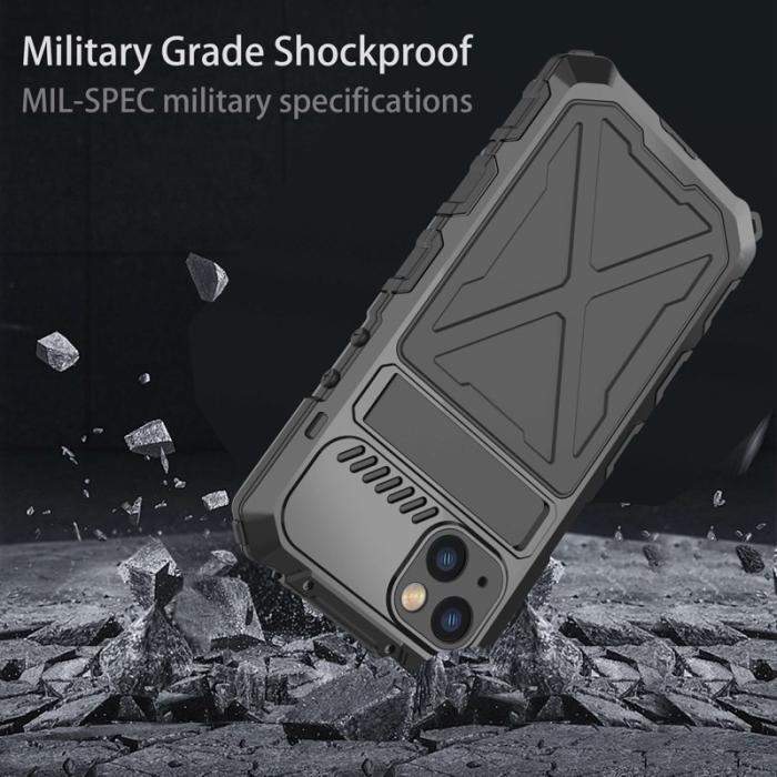 R-JUST - R-JUST iPhone 14 Plus Skal i Silikon och Metall - Svart