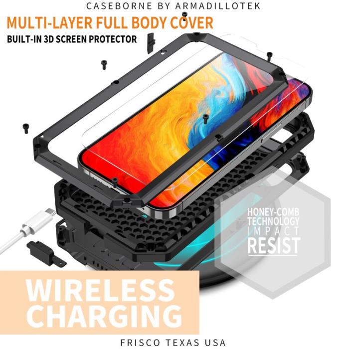 R-JUST - R-JUST iPhone 14 Plus Skal med Kickstand i Silikon och Metall - Svart