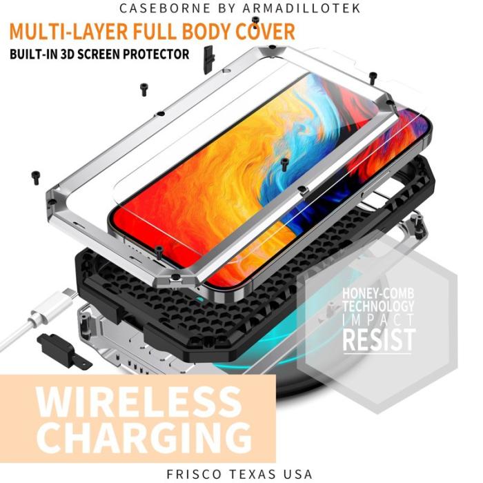 R-JUST - R-JUST iPhone 14 Plus Skal med Kickstand i Silver och Glas