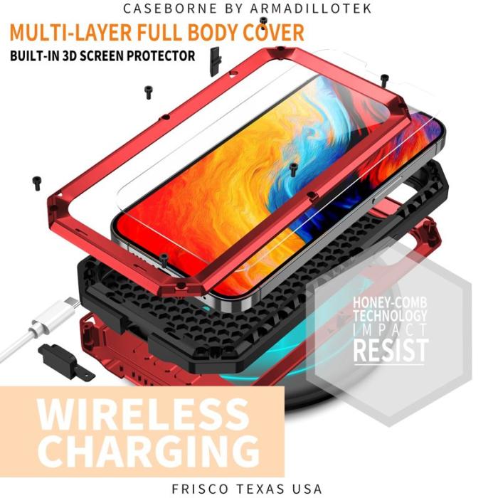 R-JUST - R-JUST iPhone 14 Plus Skal med Kickstand Röd Silicone Metall