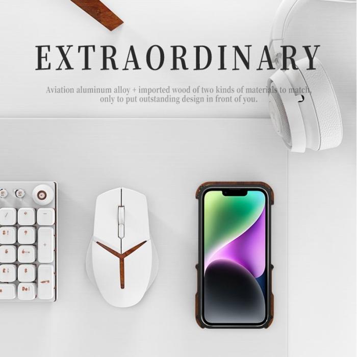 R-JUST - R-JUST iPhone 14 Plus Skal Shockproof Trä + Aluminium Legering Svart