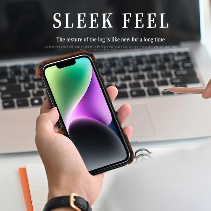 R-JUST - R-JUST iPhone 14 Plus Skal Shockproof Trä + Aluminium Legering Svart