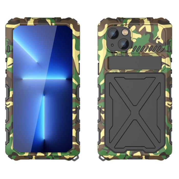 R-JUST - R-JUST iPhone 14 Plus Skal Silikon + Metall Stötabsorberande Kamouflage