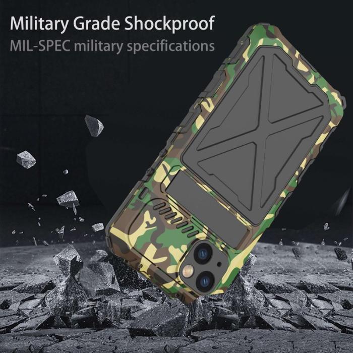 R-JUST - R-JUST iPhone 14 Plus Skal Silikon + Metall Stötabsorberande Kamouflage