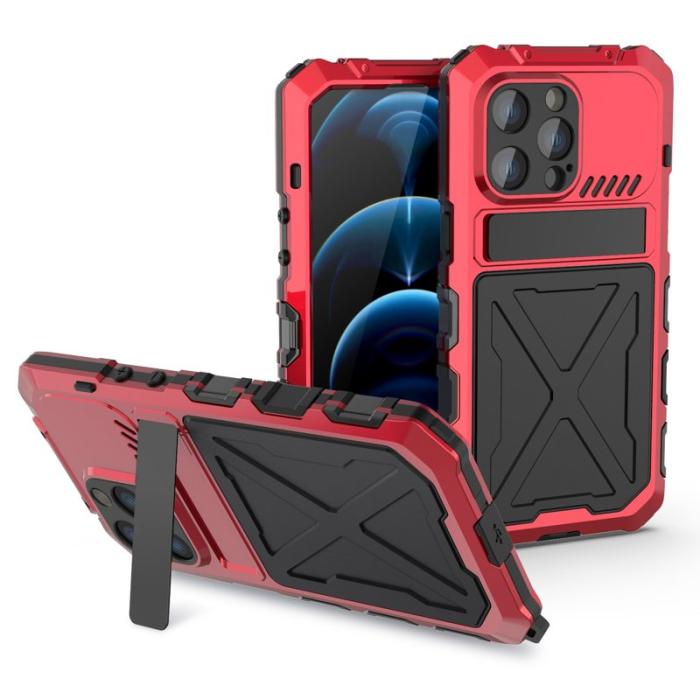 R-JUST - R-JUST iPhone 14 Pro Max Skal i Silikon + Metall - Röd