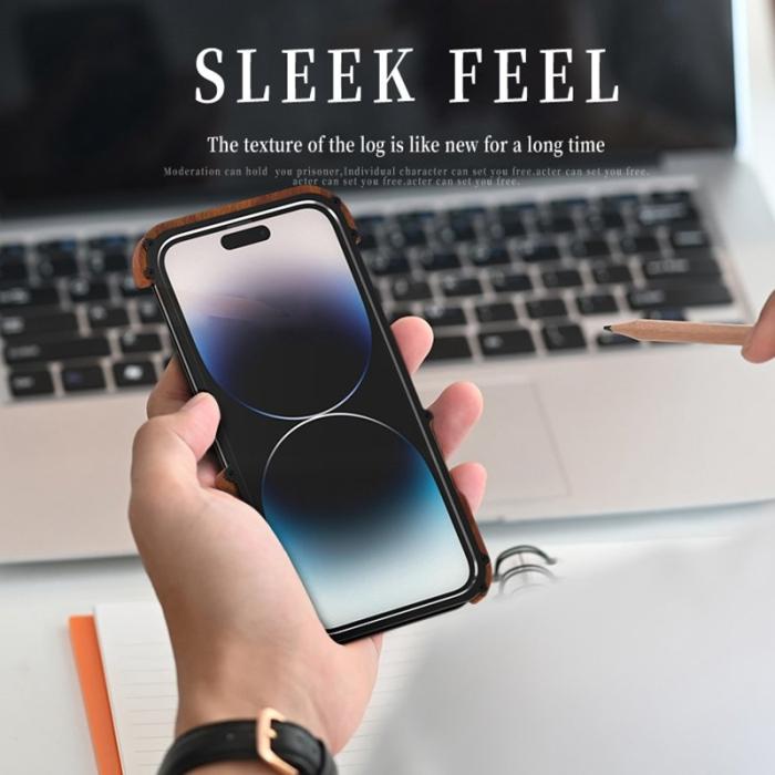 R-JUST - R-JUST iPhone 14 Pro Max Skal i Trä + Aluminiumlegering Svart