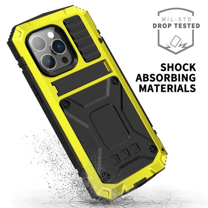 R-JUST - R-JUST iPhone 14 Pro Skal Hybrid Shockproof Gult med Skärmskydd