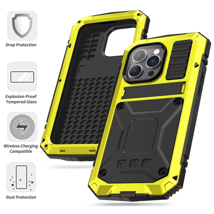 R-JUST - R-JUST iPhone 14 Pro Skal Hybrid Shockproof Gult med Skärmskydd