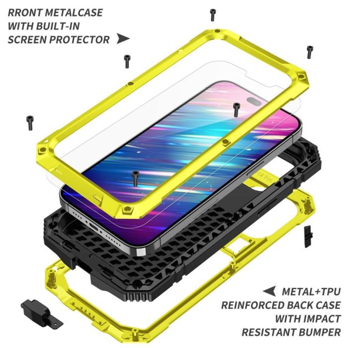 R-JUST - R-JUST iPhone 14 Pro Skal Hybrid Shockproof Gult med Skärmskydd
