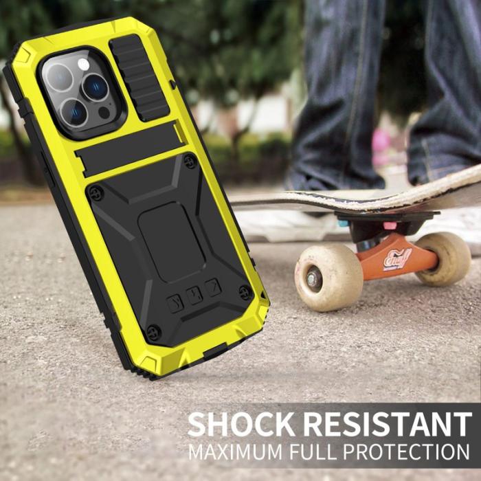 R-JUST - R-JUST iPhone 14 Pro Skal Hybrid Shockproof Gult med Skärmskydd