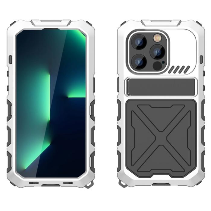 R-JUST - R-JUST iPhone 14 Pro Skal i Silikon och Metall - Silver