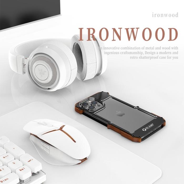 R-JUST - R-JUST iPhone 14 Pro Skal i Trä + Aluminiumlegering Svart