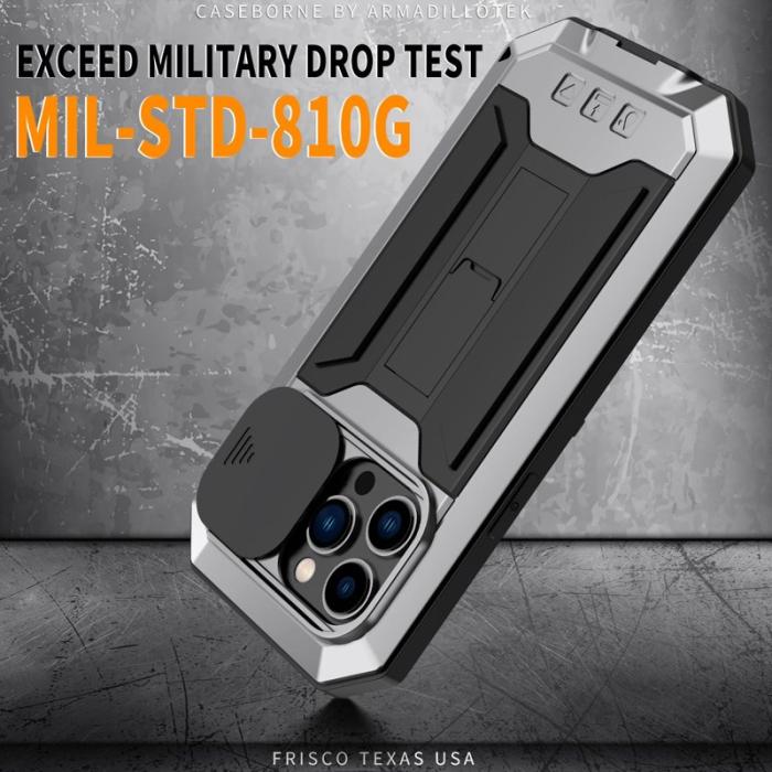 R-JUST - R-JUST iPhone 14 Pro Skal med Kamera Cover Silikon Metall Silver