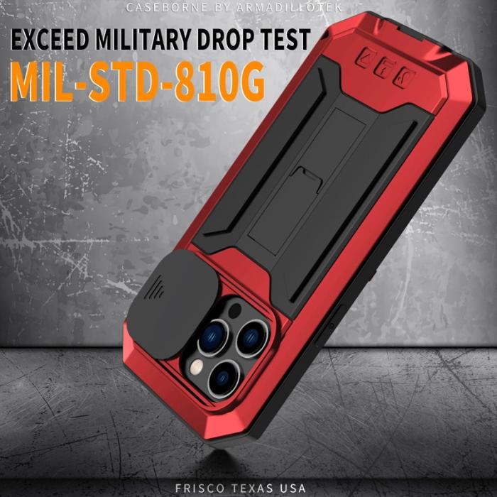 R-JUST - R-JUST iPhone 14 Pro Skal med Kameraöverdrag Röd Silicone Metal