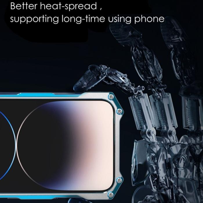 R-JUST - R-JUST iPhone 14 Pro Skal Metall Stöttålig Blå Hollow Design